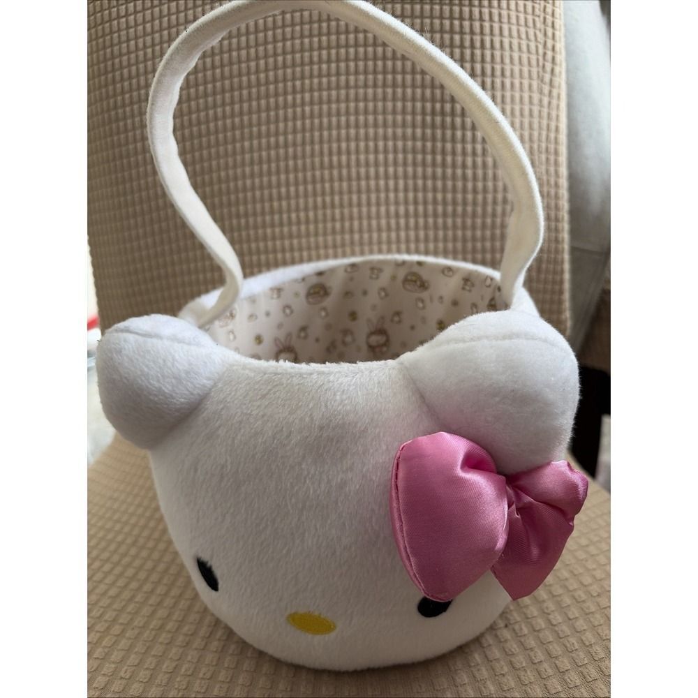 Sanrio Hello Kitty White‎ Pink Bunny Ears Plush Easter Egg Candy Basket